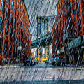 New York City Skyline Rain Storm Bridge